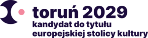 Na logotypie widnieje napis: ToruN 2029 kandydat do tytułu europejskiej stolicy kultury