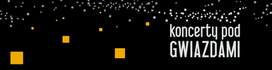 Grafika ma kształt prostokąta. Na czarnym tle z prawej strony znajduje się biały napis koncerty pod gwiazdami. Na lewo widoczne są małe pomarańczowe kwadraty w różnych miejscach. Im wyżej są umieszczone tym stają się mniejsze. Górna część obrazka składa się z małych białych prostokątów imitujących gwiazdy.